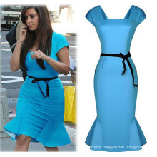 Women Pencil Dress Lady Blue Fishtail Party Dress